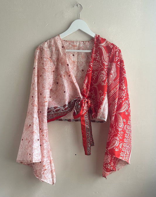 Red and Pink Sari Wrap Top