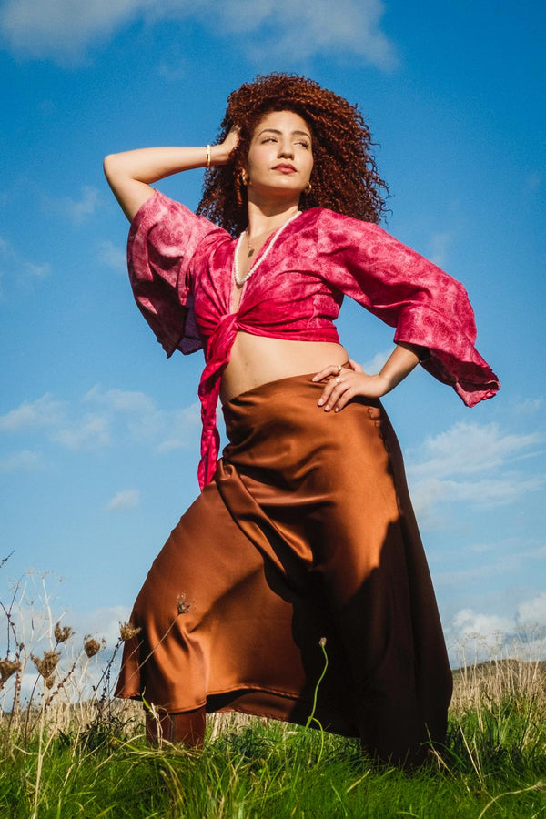 Pink Sari Wrap Top