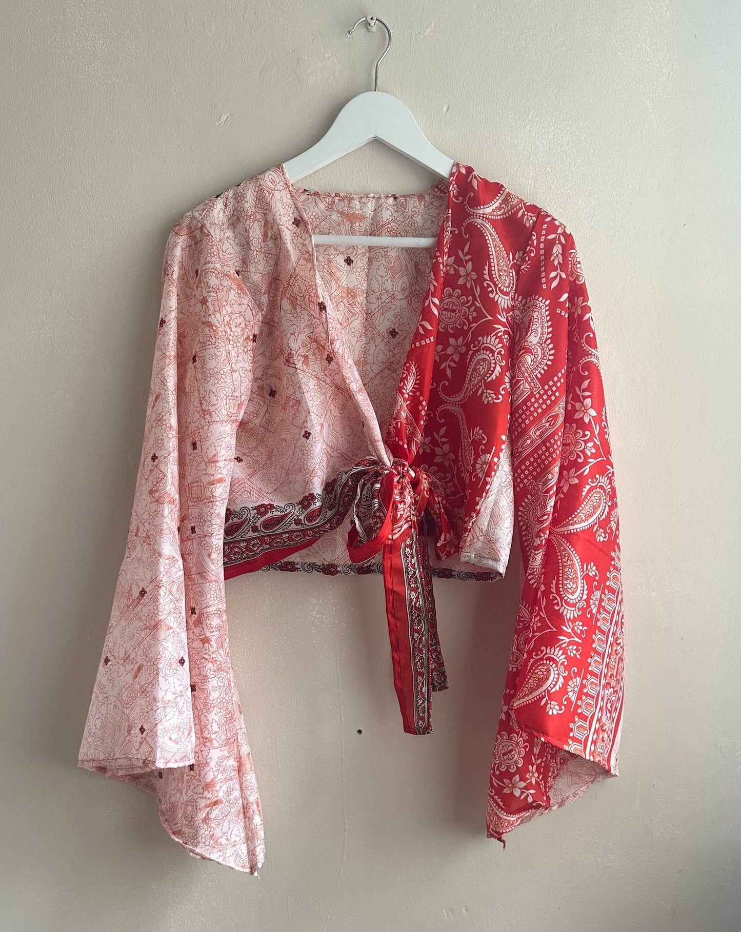 Red and Pink Sari Wrap Top