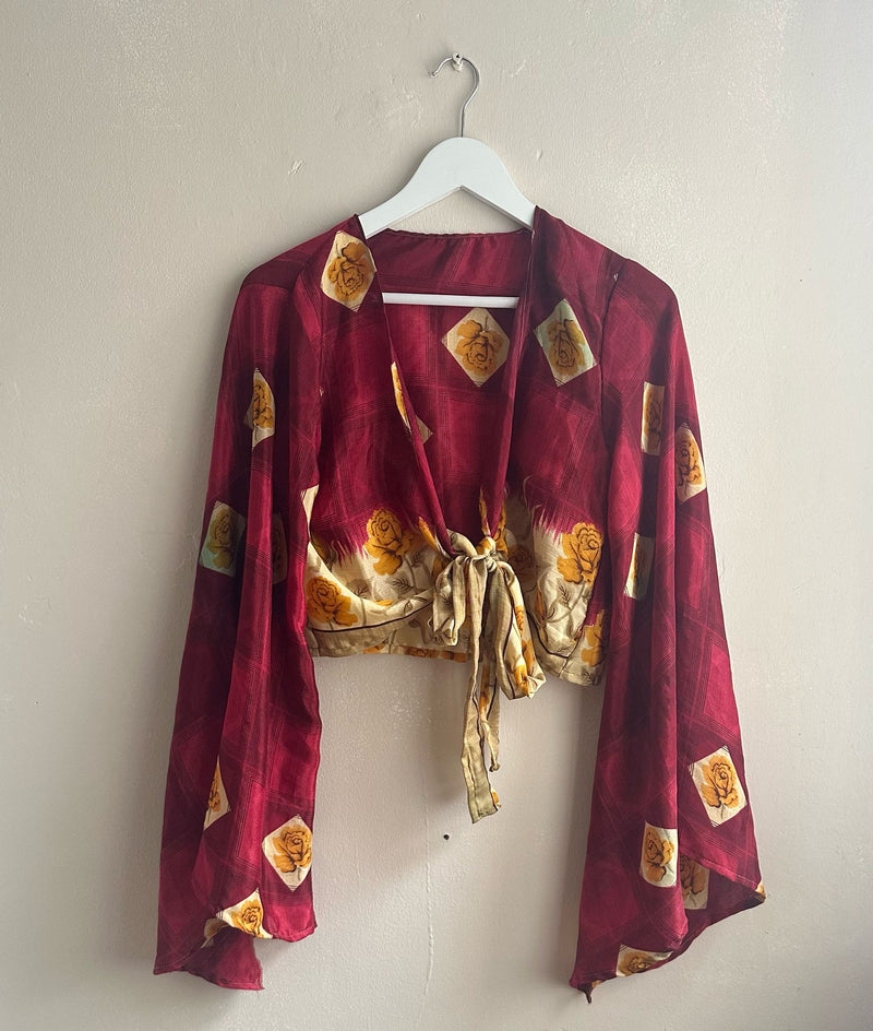 Red Sari Wrap Top
