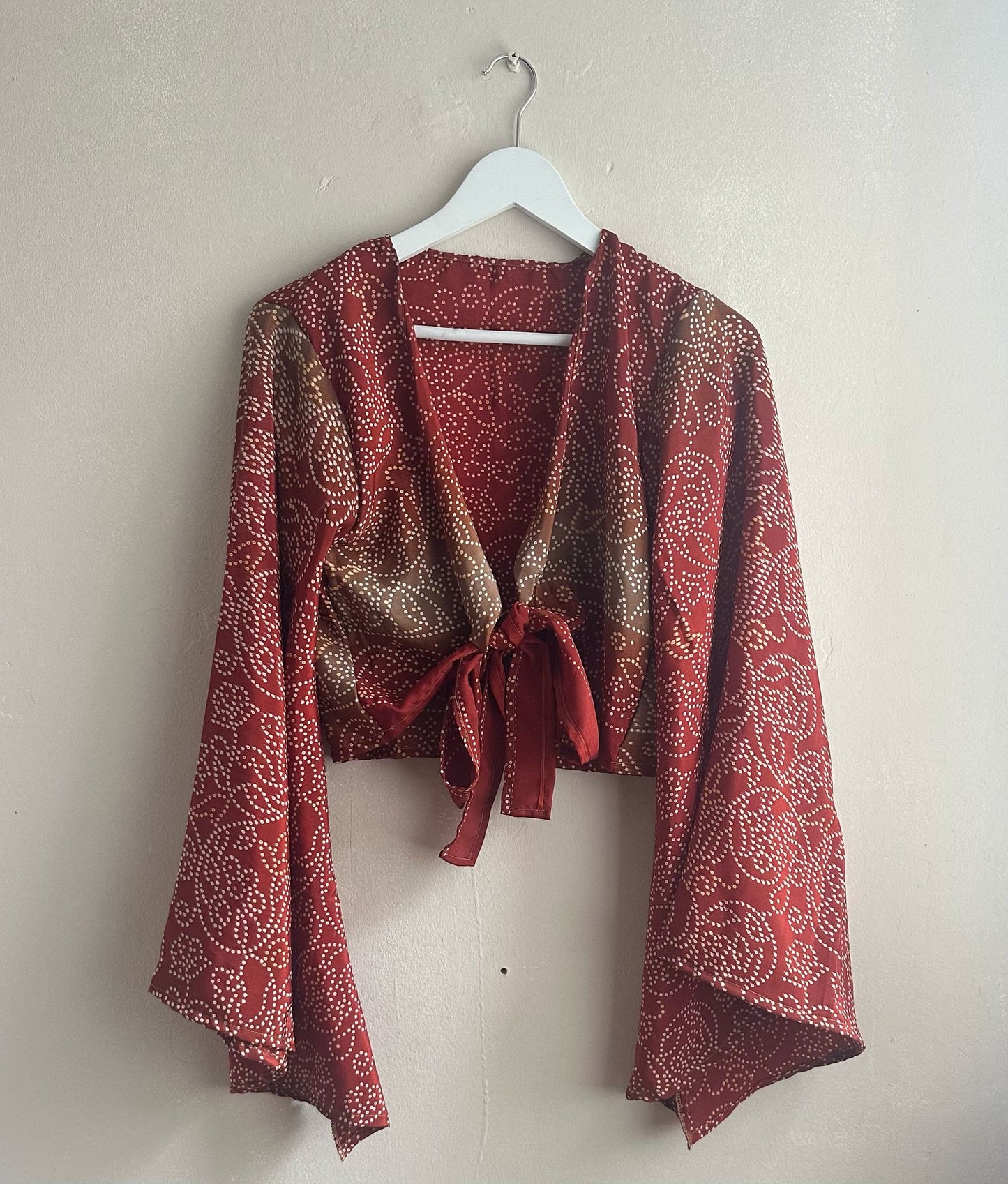 Red and White Sari Wrap Top