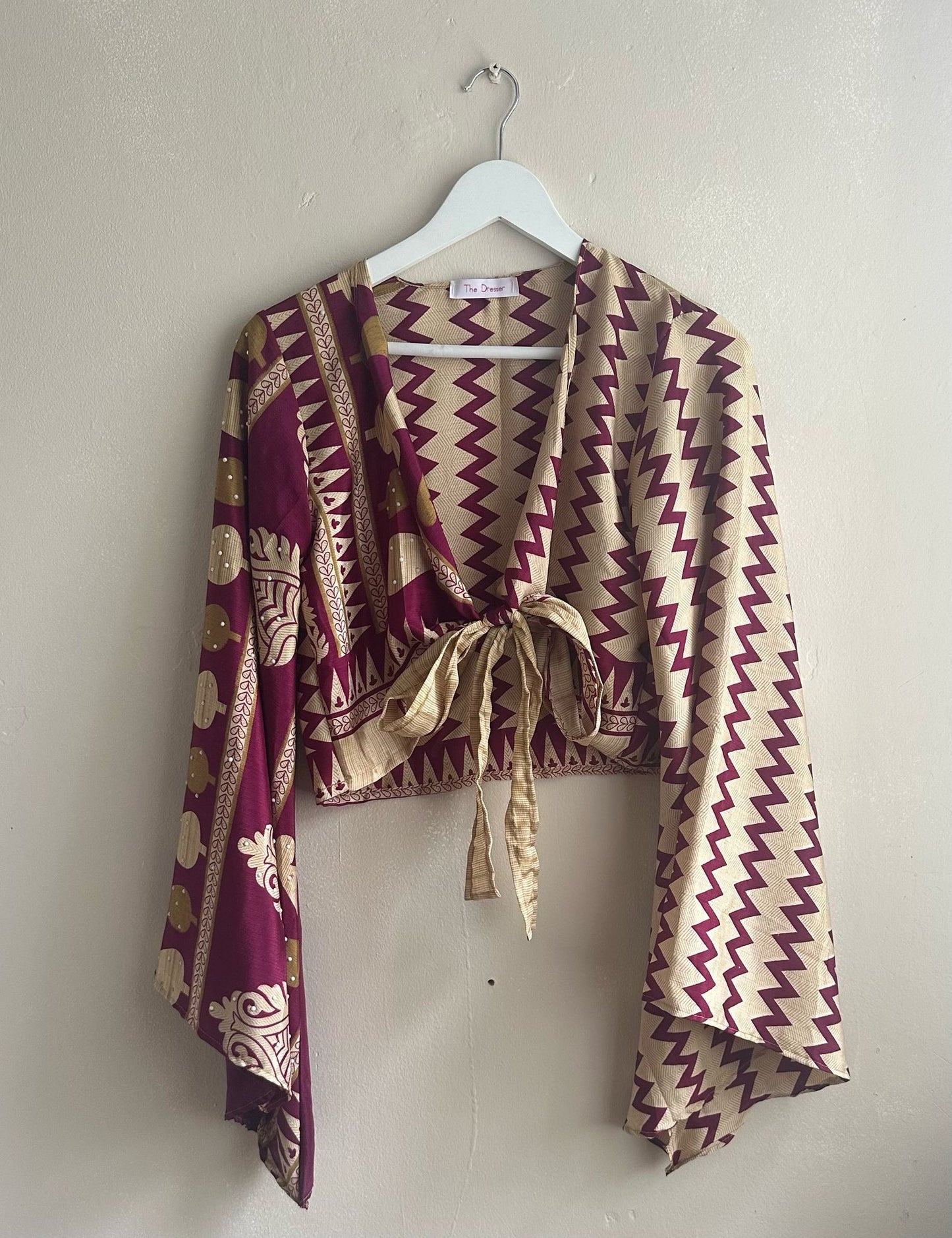 Magenta and Cream Sari Wrap Top