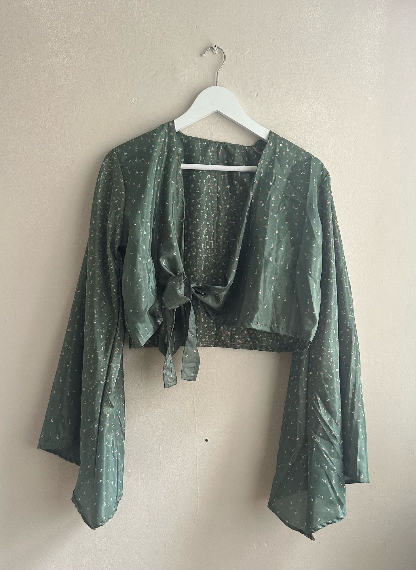 Green Sari Wrap Top