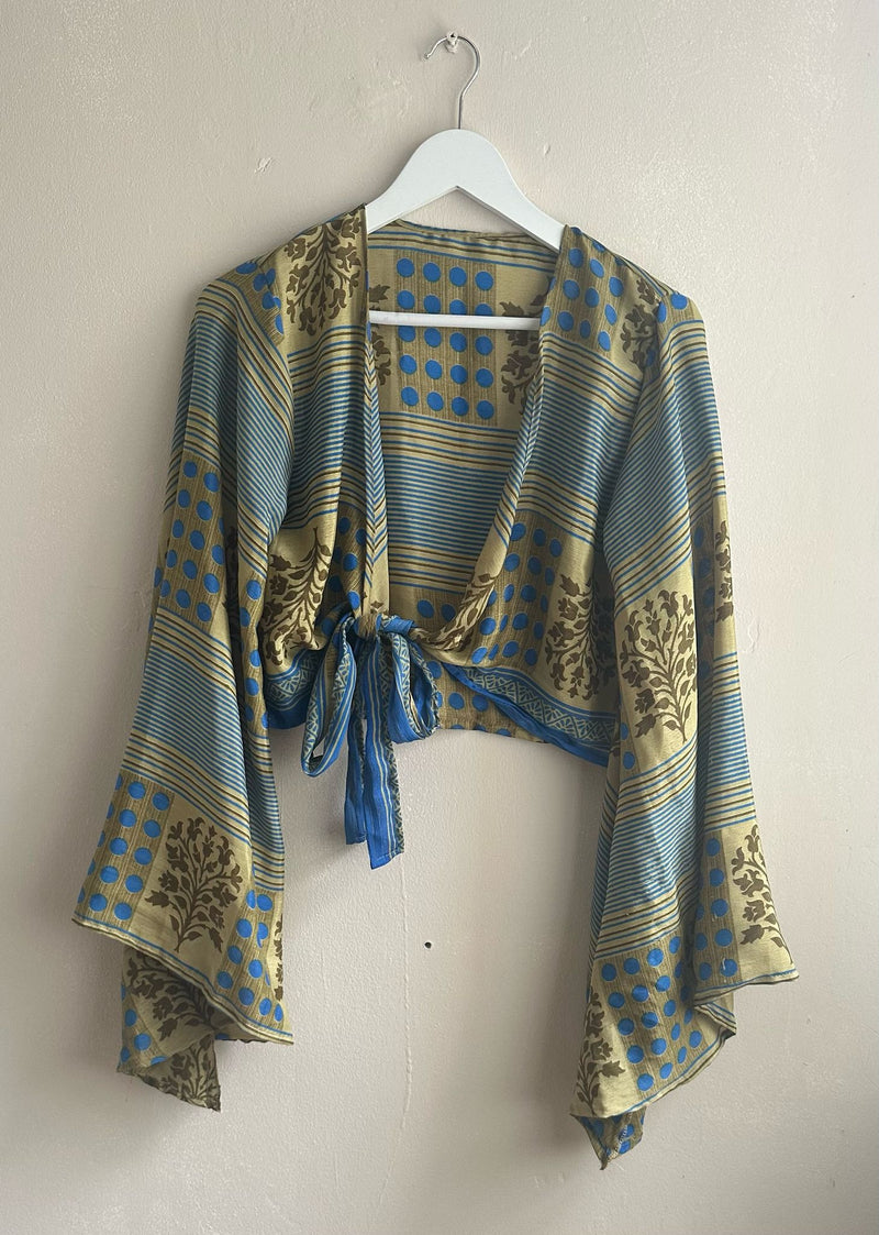 Blue and Cream Sari Wrap Top